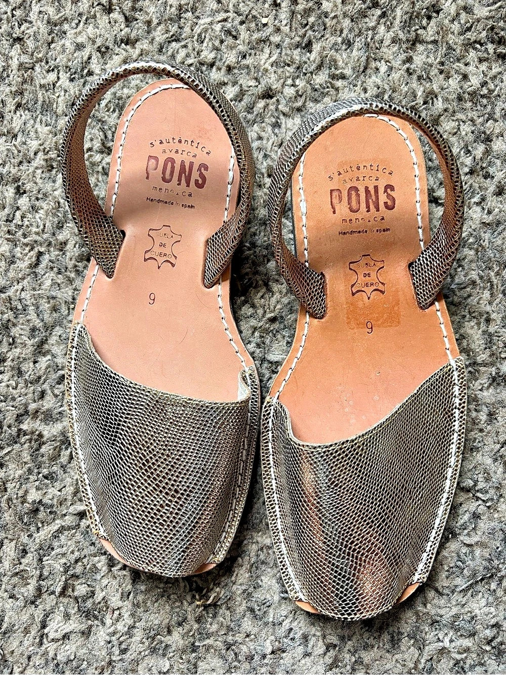 Pons Classic Style Metallic Avarca Sandals Brown & Gold US 9